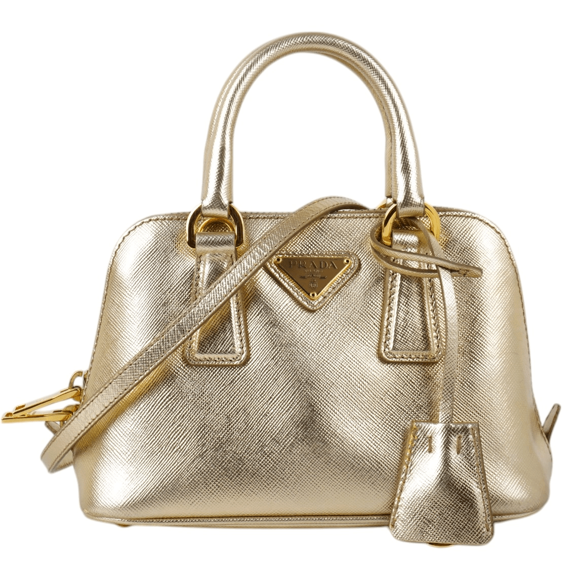 Prada Meatllic Gold Saffiano Lux Leather Mini Promenade Crossbody Bag