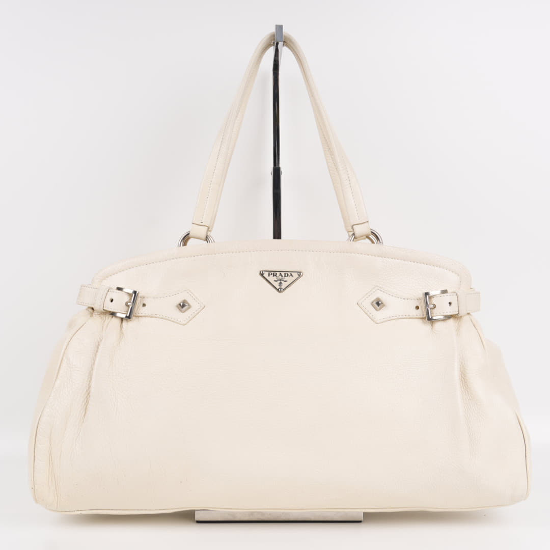 Prada Off White Vitello Daino Leather Tote