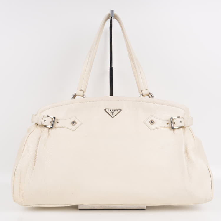 Prada Off White Vitello Daino Leather Tote-Hover-Image