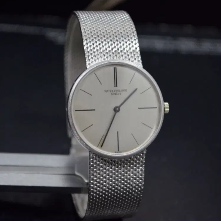 PATEK PHILIPPE CALATRAVA 18K SOLID WHITE GOLD GENEVE SILVER DIAL WRIST WATCH-Hover-Image