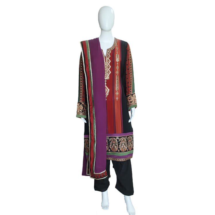 Ritu Kumar Black & Burg Chamba Aari Suit Set-Hover-Image