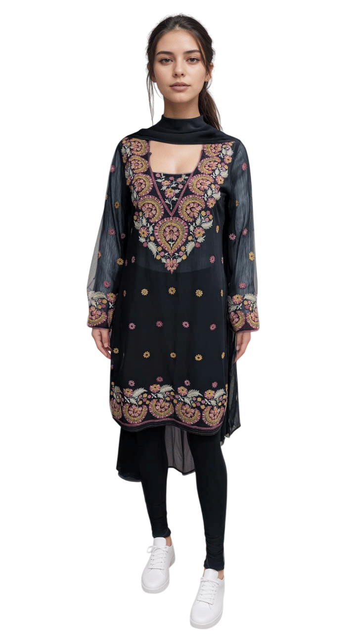 Ritu Kumar Black Embroidered Suit Set,Size 34