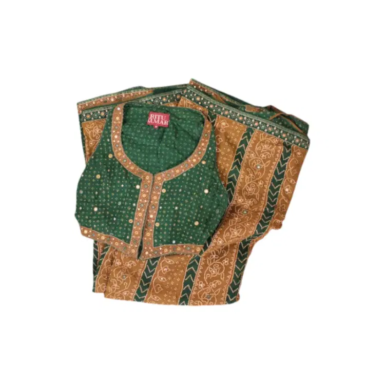Ritu Kumar Green and Beige Saree-Hover-Image