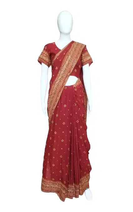 Ritu Kumar Red Embroidered Saree