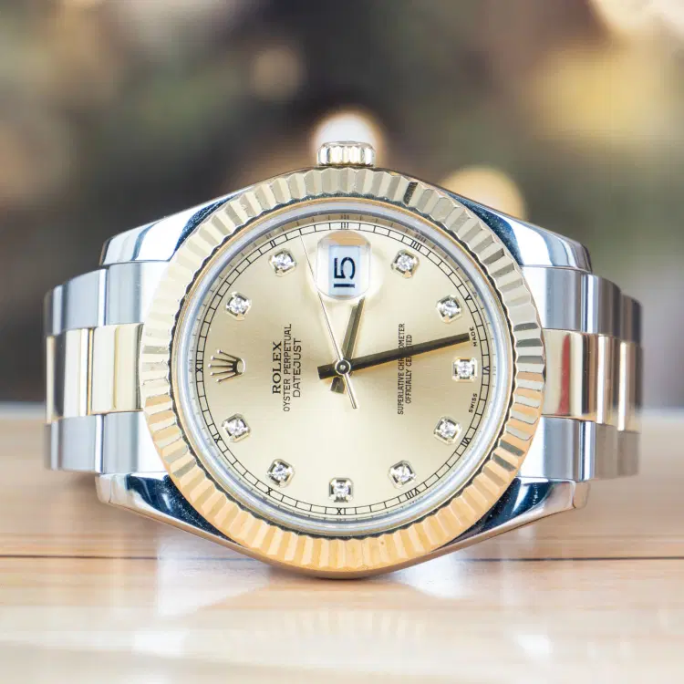 Rolex Datejust II Steel Yellow Gold Diamond Dial Mens Watch Complete Set-Hover-Image