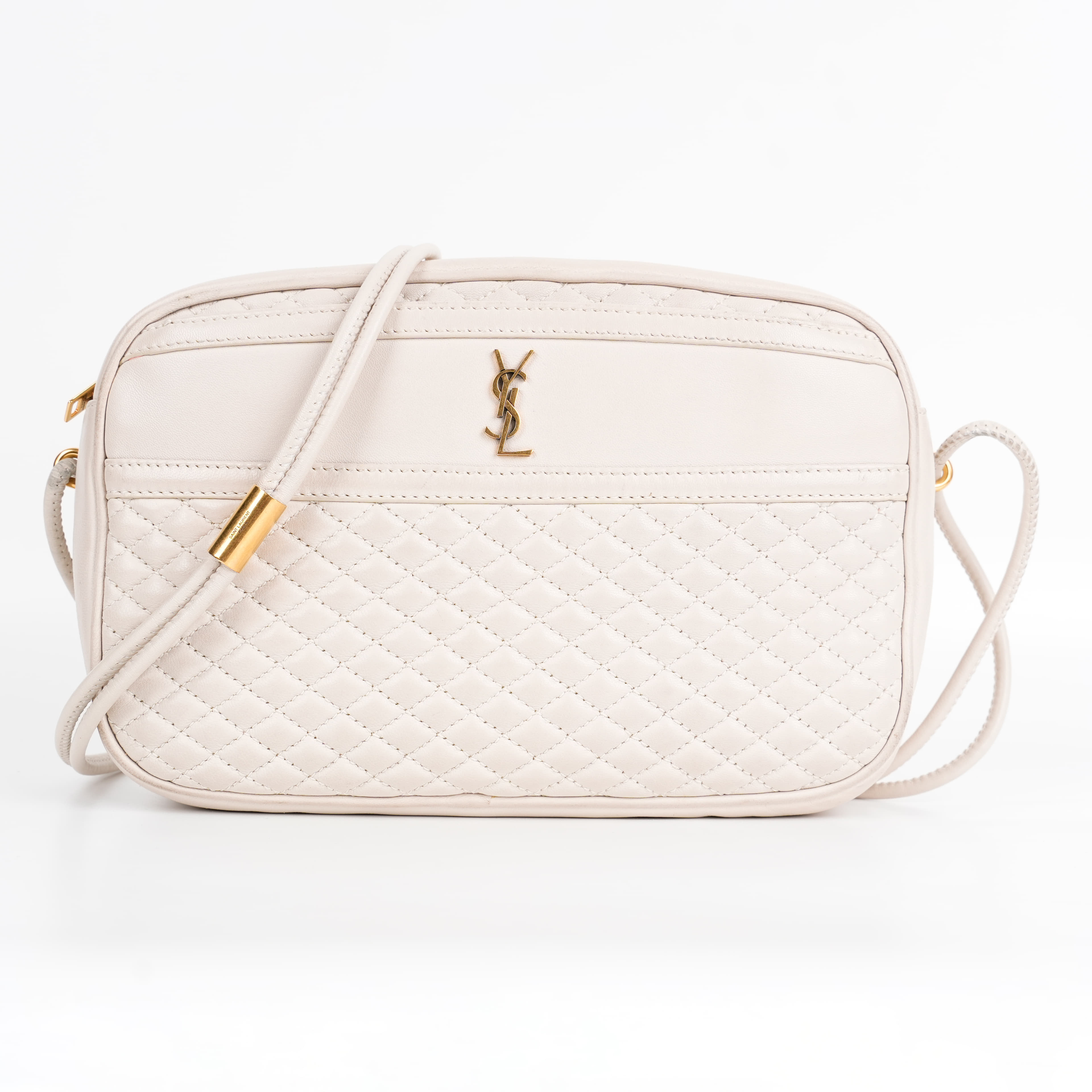 Saint Laurent Blanc Vintage Quilted Leather Victoire Camera Bag