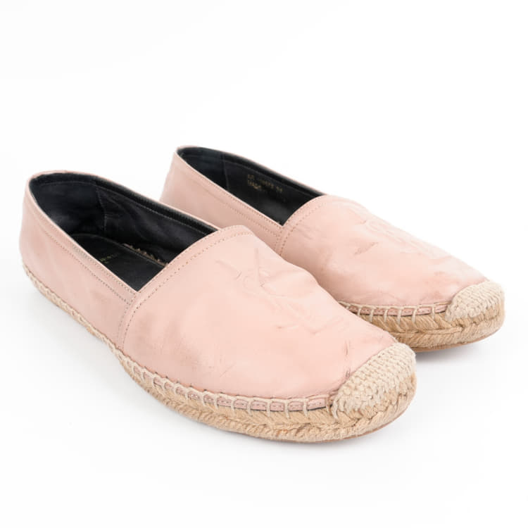 Saint Laurent Monogram Leather Espadrilles In Nude Rose , Size-36-Hover-Image
