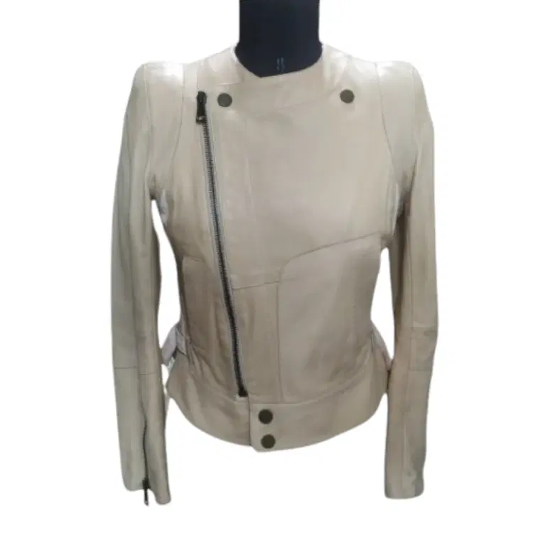 Chloe Paris Beige Leather Biker Jacket-Hover-Image