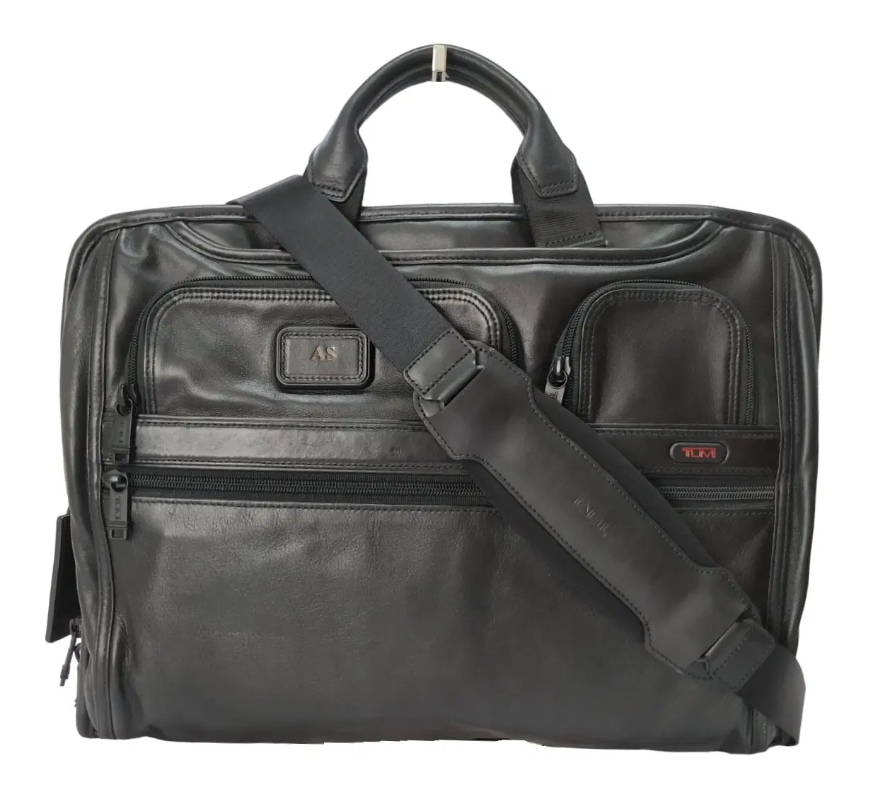 Tumi Alpha2 Compact Black Leather Laptop Briefcase