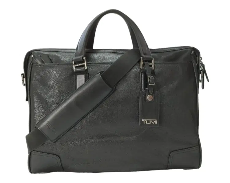 Tumi Black Leather Messenger Bag-Hover-Image