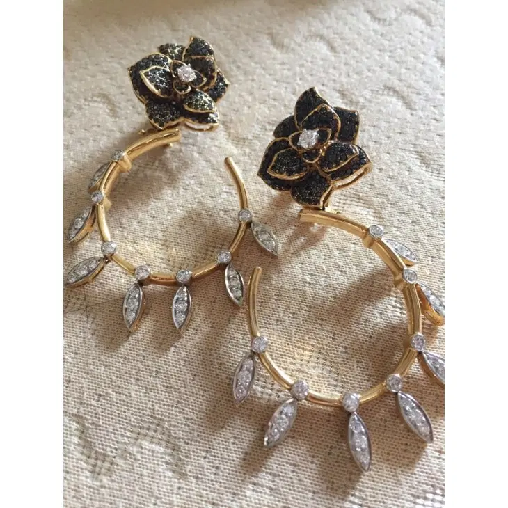 Black Diamond Gold Earrings-Hover-Image