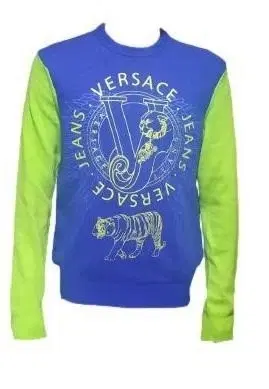 Versace Jeans Blue & Green Tiger Print Cotton Sweater