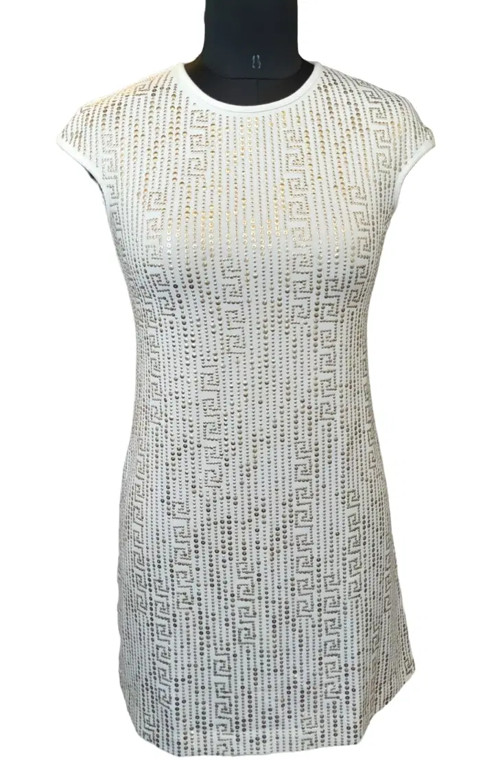 Young Versace White Gold Medusa Studded Dress