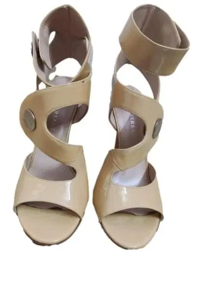 Versace Leather Peep Toe Cutout Ankle Strap Sandals