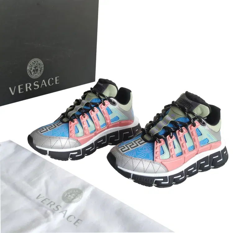 Versace Trigreca Barocco Print Blue Bright Coral Sneaker-Hover-Image