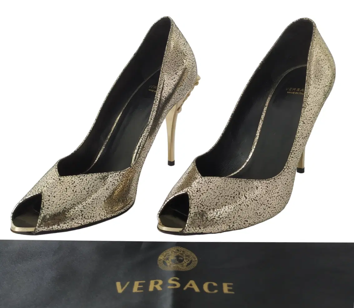 Versace Medusa Gold Open Toe High Heels Pumps