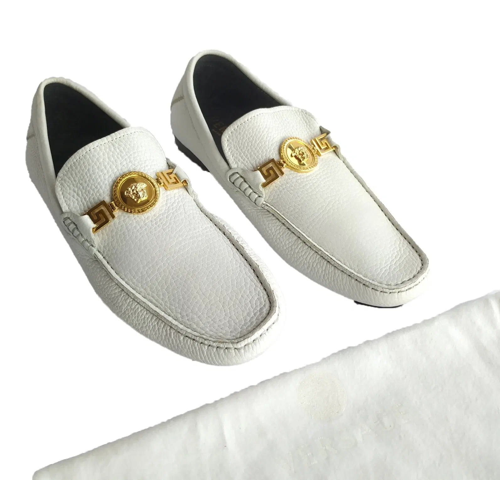 Versace White Leather Loafers
