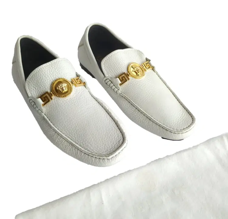 Versace White Leather Loafers-Hover-Image