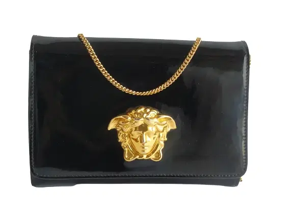 Versace Black Patent Palazzo Medusa Chain Evening Bag-Hover-Image