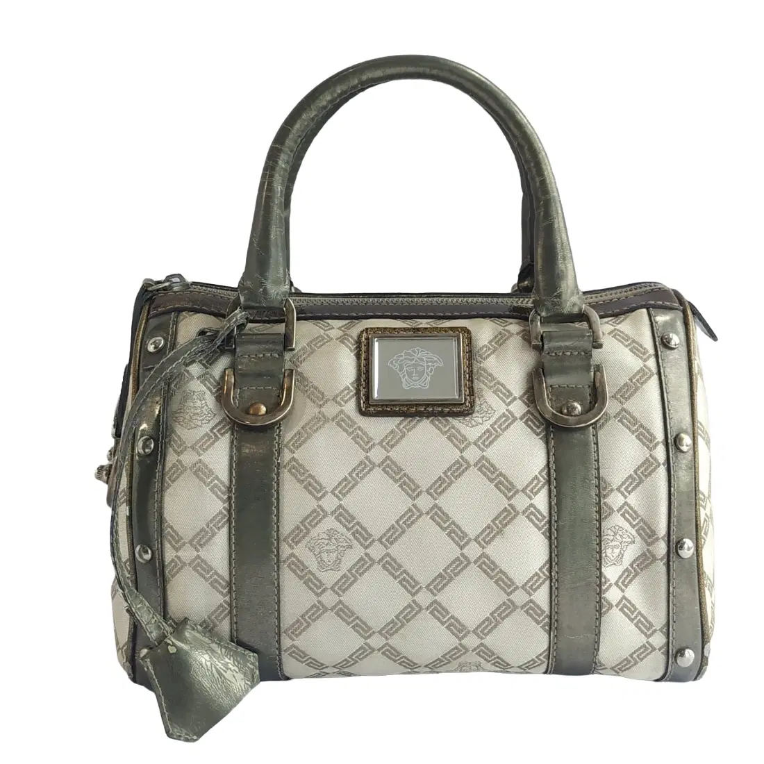 Versace Signature Canvas and Leather Snap Out Of It Satchel