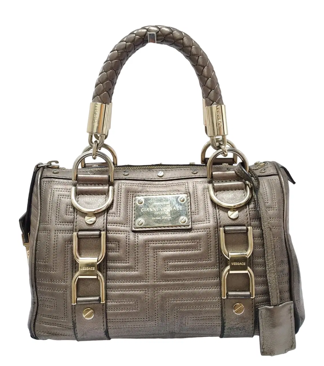 Gianni Versace Couture Leather Greca Quilt Doctor Handbag