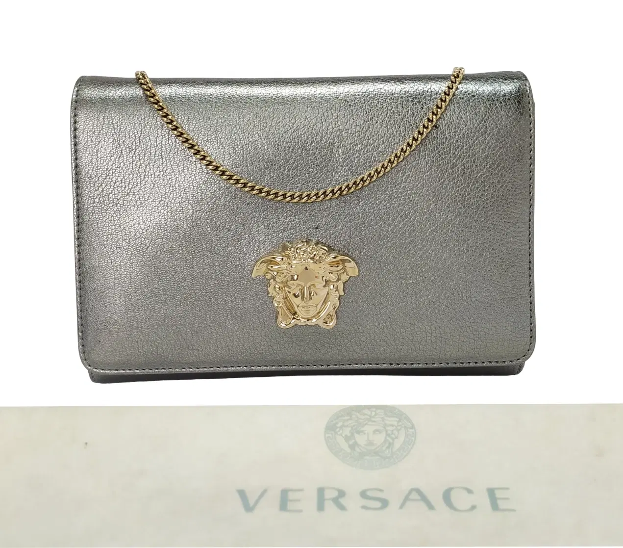 Versace Medusa Metallic Silver Palazzo Shoulder Bag