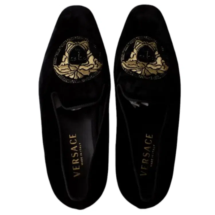 Versace Medusa Embroidered Velvet Slipper Upscale Hype Loafer Men Drive Shoes-Hover-Image