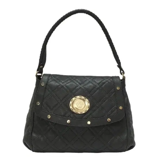 Versace Quilted Smooth Leather Black Shoulder Bag-Hover-Image