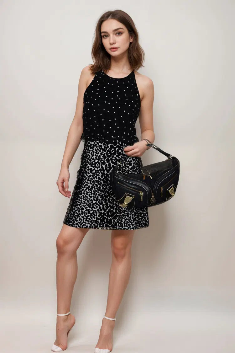 Versace Black & Gold Leather Biker Hobo-Hover-Image