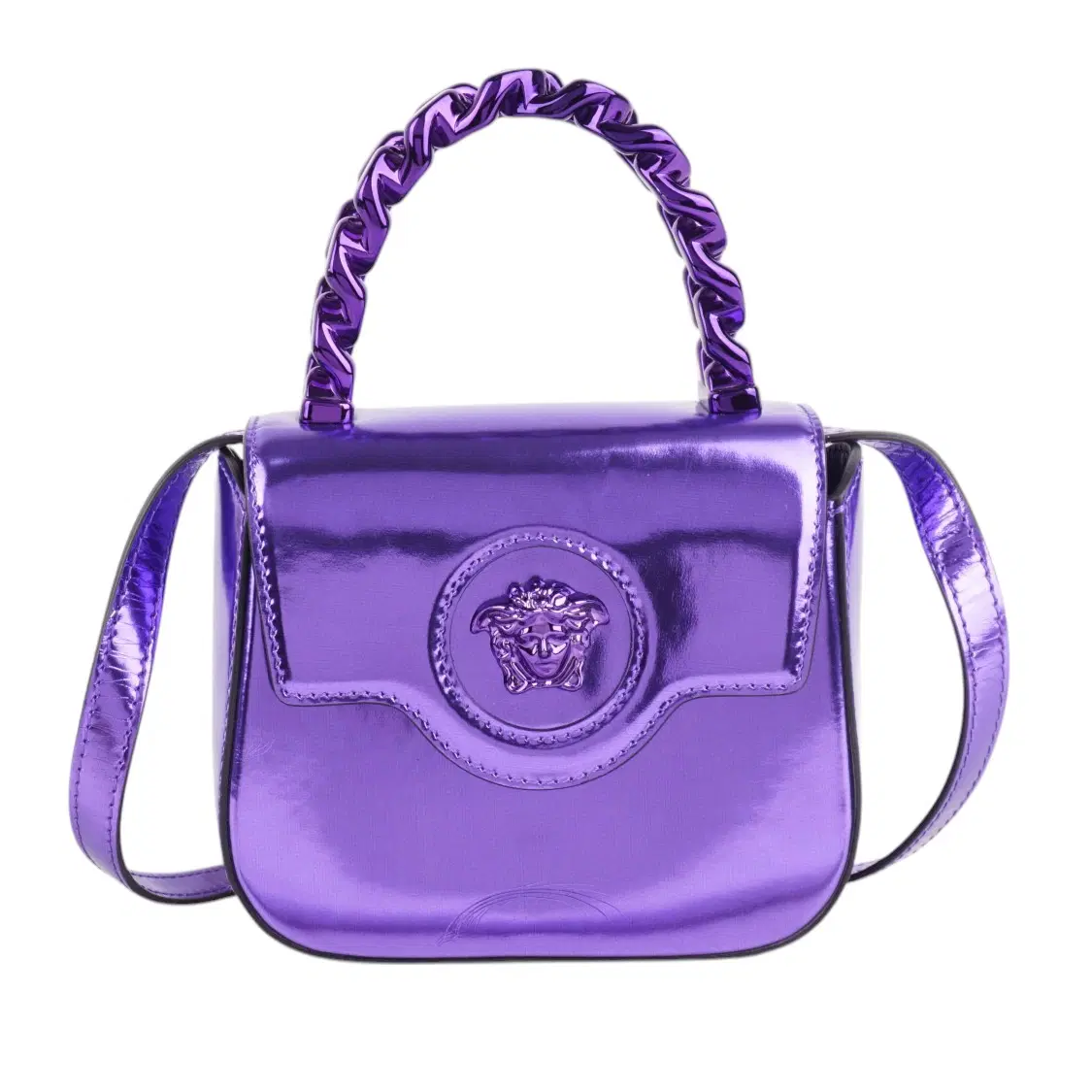 Versace La Medusa Embellished Mirrored-Leather Shoulder Bag