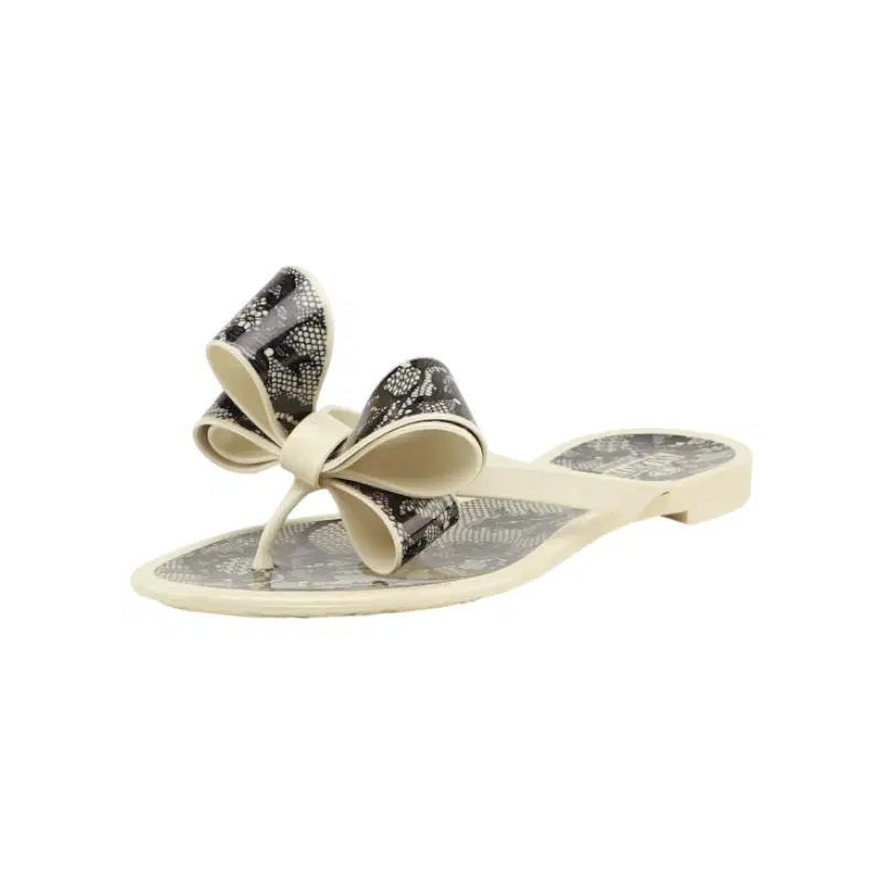 Valentino Animal Lace-print Jelly Thong Sandals - Avorio/Nero