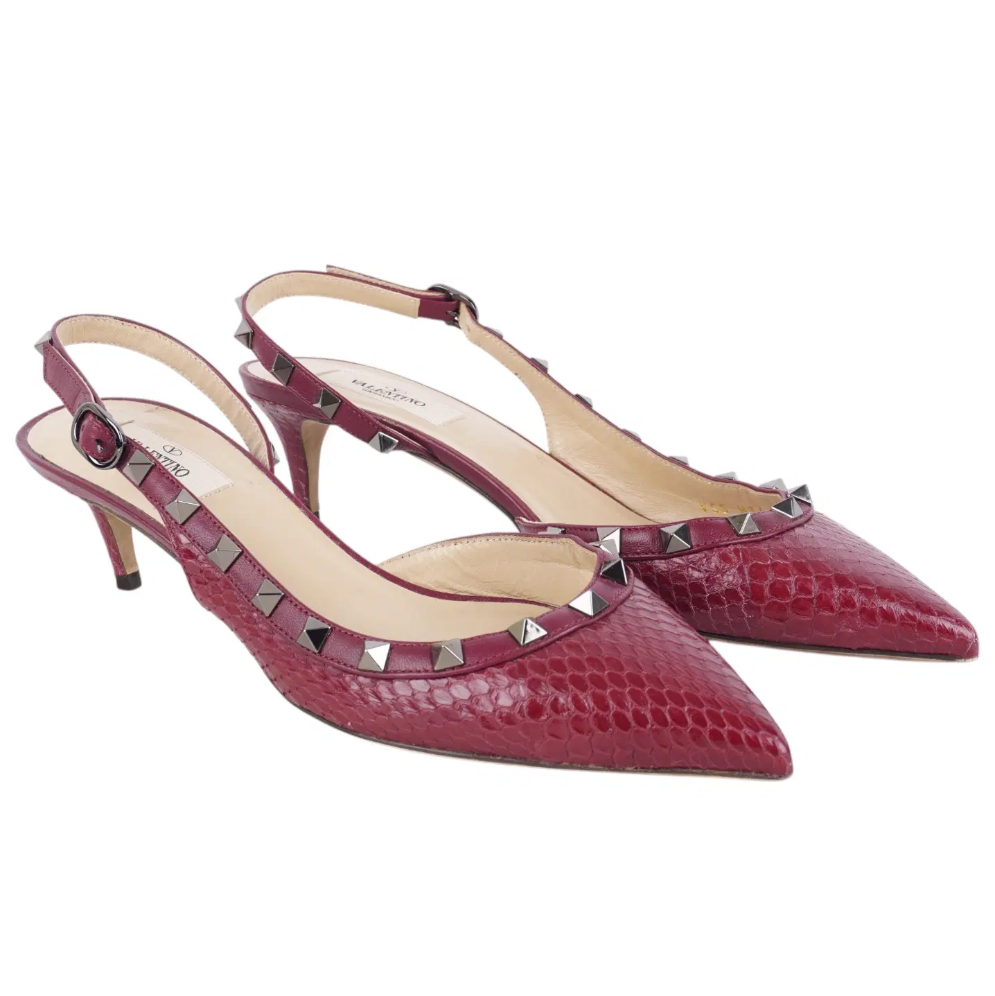 Valentino Rockstud 85 Rubin Burgundy Leather Slingback Sandal