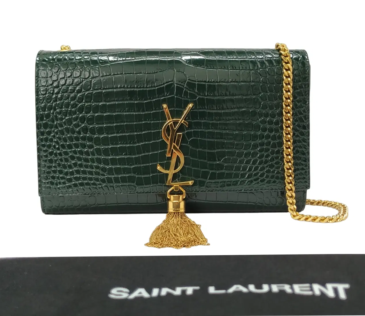 Saint Laurent Kate Crocodile Embossed Leather With Tassel Chain Bag