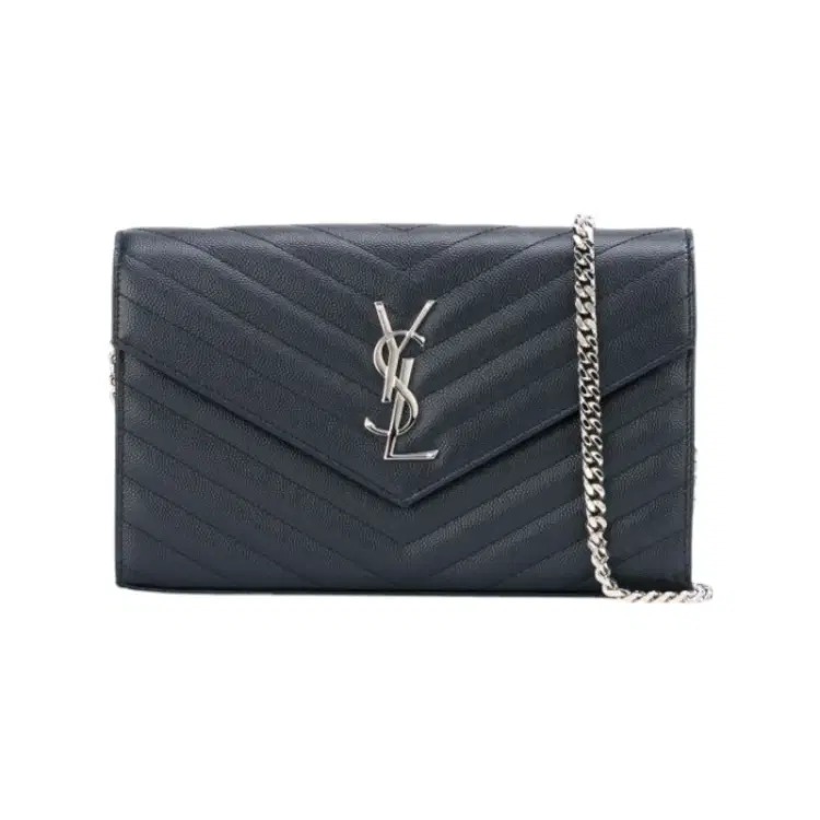 Saint Laurent Dark Blue Monogram Shoulder Bag-Hover-Image