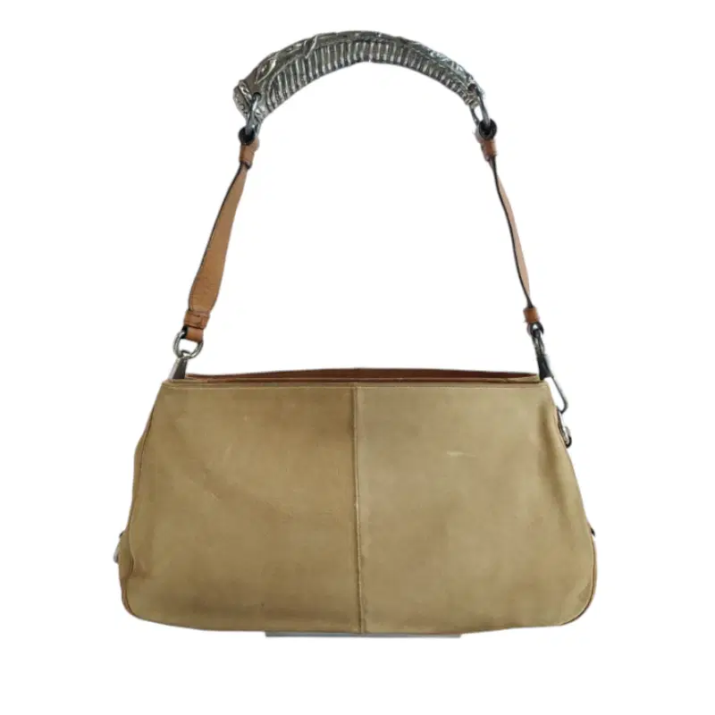 Yves Saint Laurent Brown Suede Leather Mombasa Silver Horn Handle Bag
