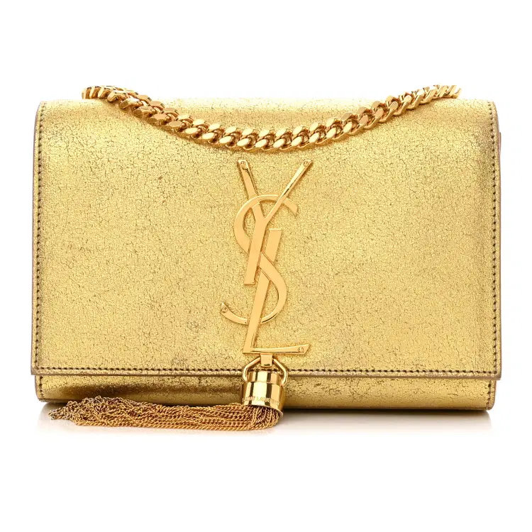 Saint Laurent Gold Metallic Leather Classic Monogram Tassel Flap Bag-Hover-Image