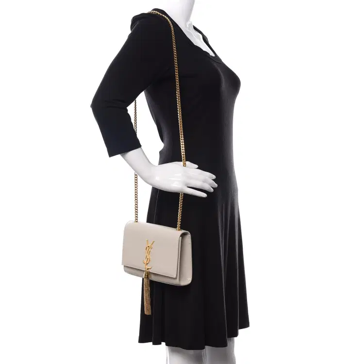 Saint Laurent White Leather Classic Monogram Tassel Flap Bag-Hover-Image