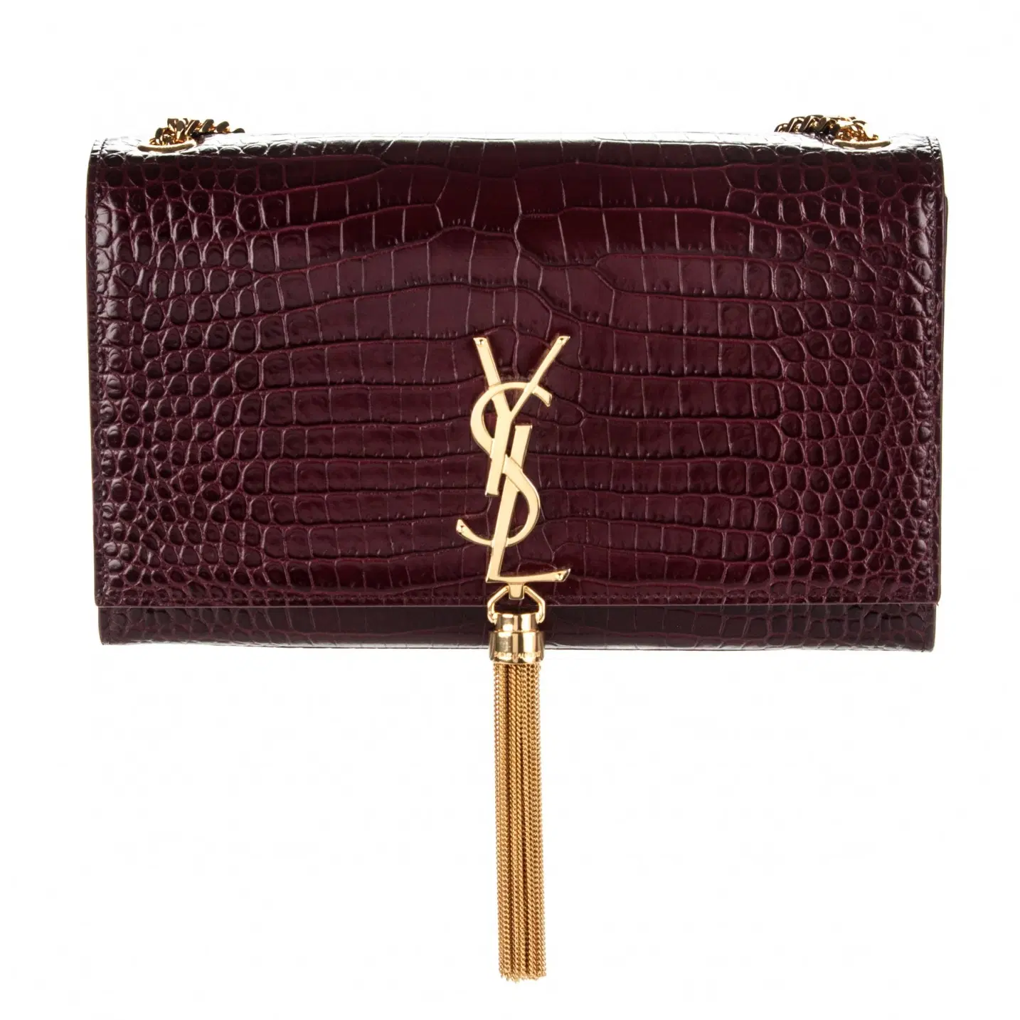 Saint Laurent Burgundy Croc Embossed Leather Kate Tassel Shoulder Bag