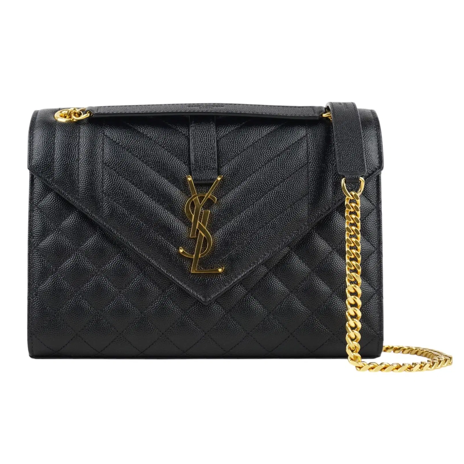 Saint Laurent Black Leather Envelope Shoulder Bag